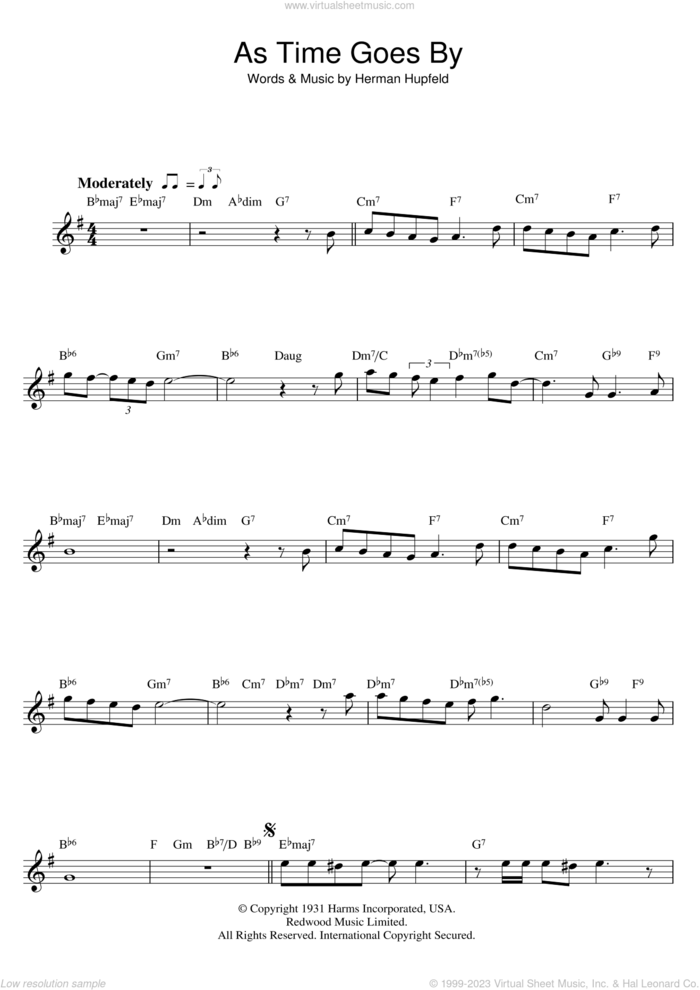 As Time Goes By sheet music for voice and other instruments (fake book) by Herman Hupfeld, intermediate skill level