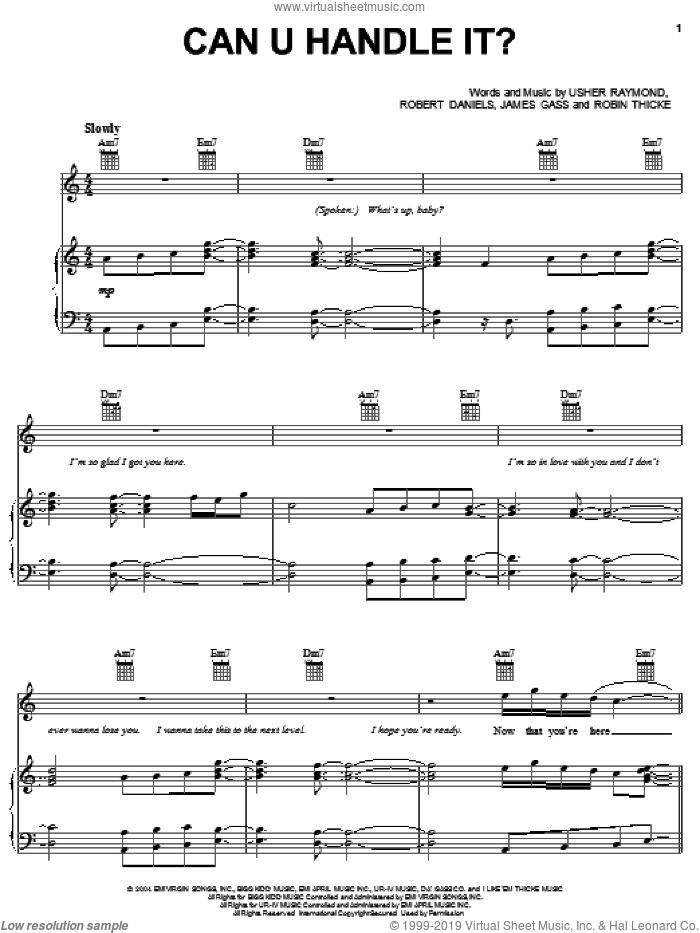 Can U Handle It? sheet music for voice, piano or guitar by Robin Thicke, Gary Usher, James Gass, Robert Daniels and Usher Raymond, intermediate skill level