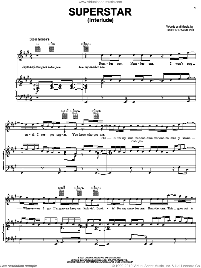 Superstar (Interlude) sheet music for voice, piano or guitar by Gary Usher and Usher Raymond, intermediate skill level