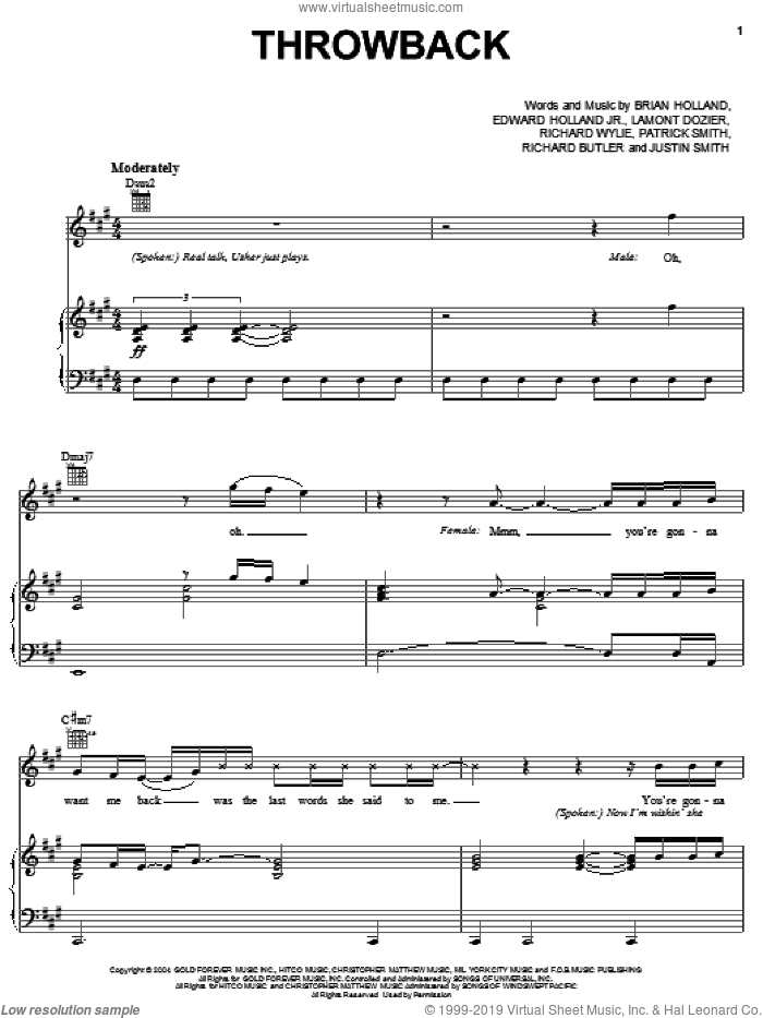 Throwback sheet music for voice, piano or guitar by Brian Holland, Gary Usher, Edward Holland Jr., Justin Smith, Lamont Dozier, Patrick Smith, Richard Butler and Richard Wylie, intermediate skill level