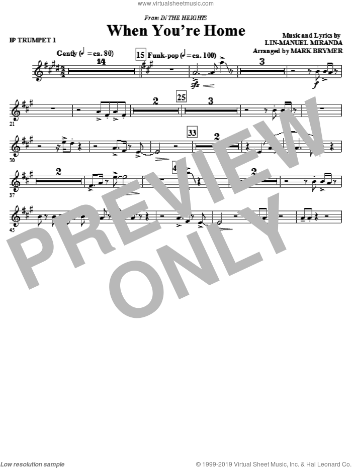 When You're Home (from In The Heights) (arr. Mark Brymer) (complete set of parts) sheet music for orchestra/band by Lin-Manuel Miranda and Mark Brymer, intermediate skill level