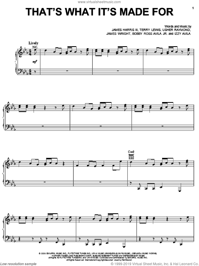 That's What It's Made For sheet music for voice, piano or guitar by James Harris, Gary Usher, Bobby Ross Avila Jr., Izzy Avila, James Wright, Terry Lewis and Usher Raymond, intermediate skill level