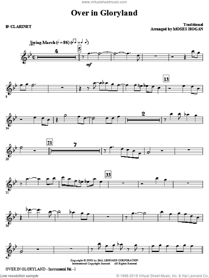 Over In The Gloryland (complete set of parts) sheet music for orchestra/band by Moses Hogan, Dukes of Dixieland and Miscellaneous, intermediate skill level