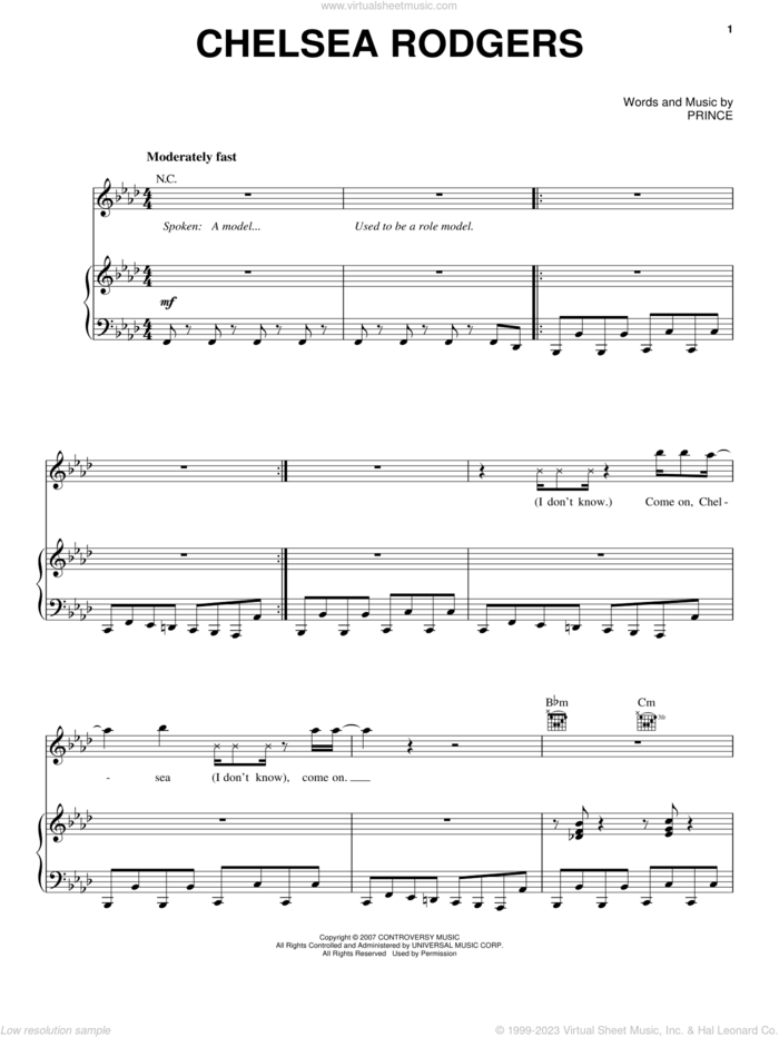 Chelsea Rodgers sheet music for voice, piano or guitar by Prince, intermediate skill level