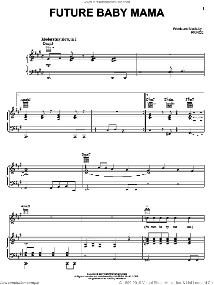 Future Baby Mama sheet music for voice, piano or guitar by Prince, intermediate skill level