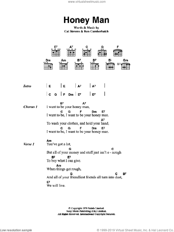 Honey Man sheet music for guitar (chords) by Cat Stevens and Ken Cumberbatch, intermediate skill level