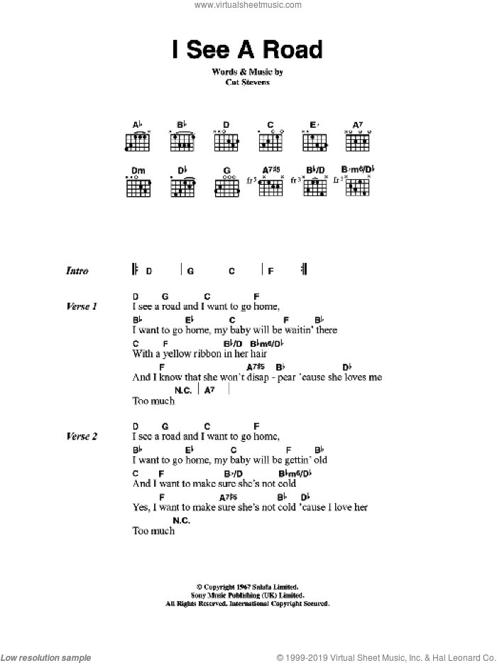 I See A Road sheet music for guitar (chords) by Cat Stevens, intermediate skill level