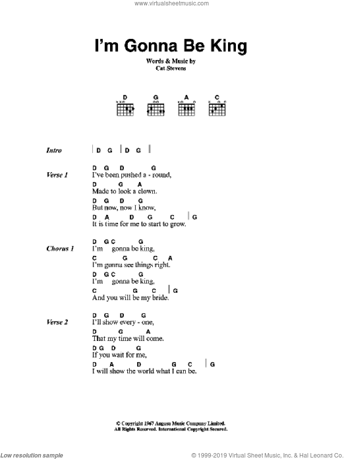 I'm Gonna Be King sheet music for guitar (chords) by Cat Stevens, intermediate skill level