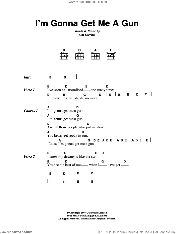I'm Gonna Get Me A Gun sheet music for guitar (chords) by Cat Stevens, intermediate skill level