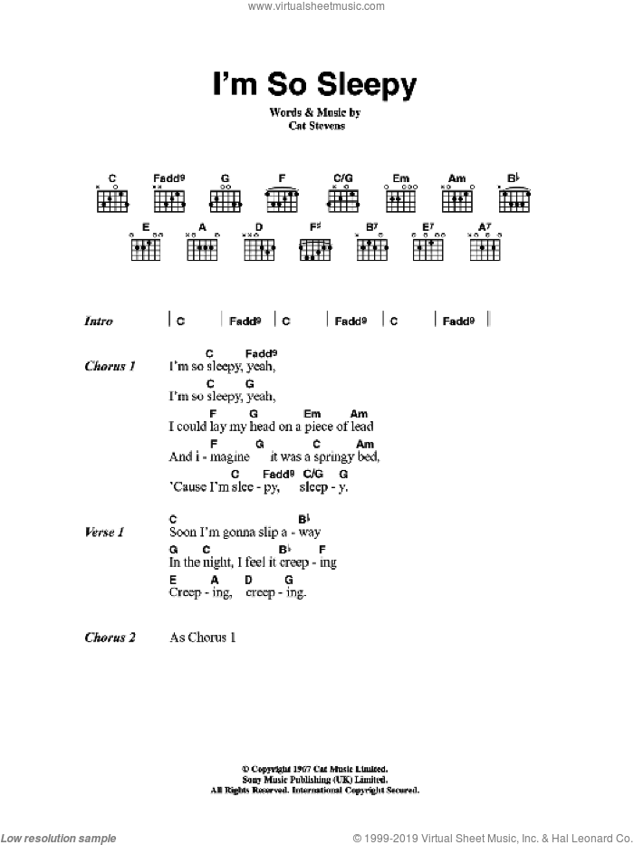 I'm So Sleepy sheet music for guitar (chords) by Cat Stevens, intermediate skill level