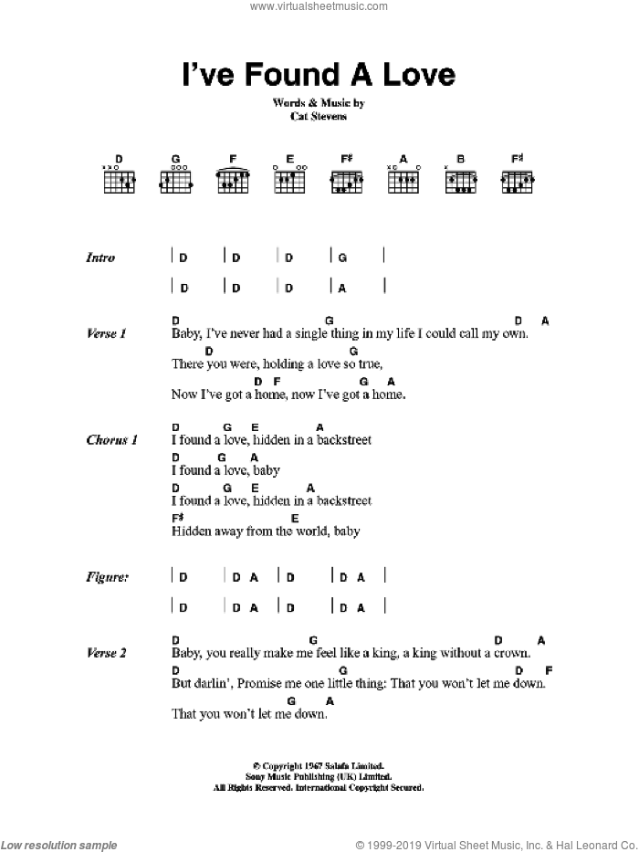 I've Found A Love sheet music for guitar (chords) by Cat Stevens, intermediate skill level