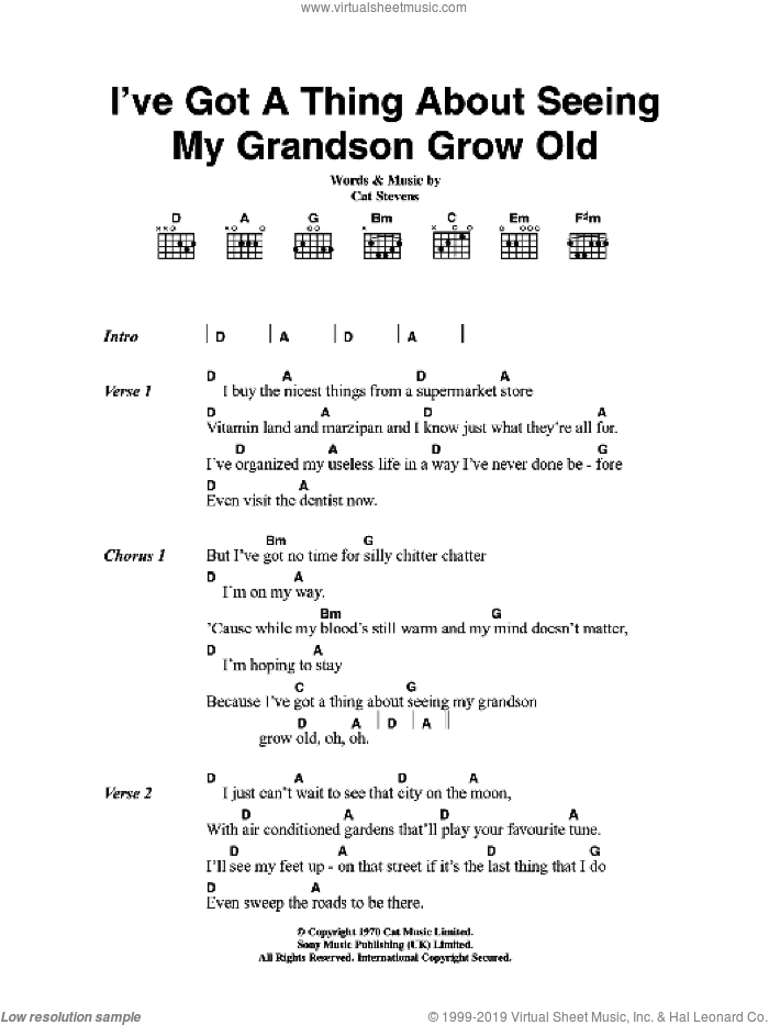 I've Got A Thing About Seeing My Grandson Grow Old sheet music for guitar (chords) by Cat Stevens, intermediate skill level