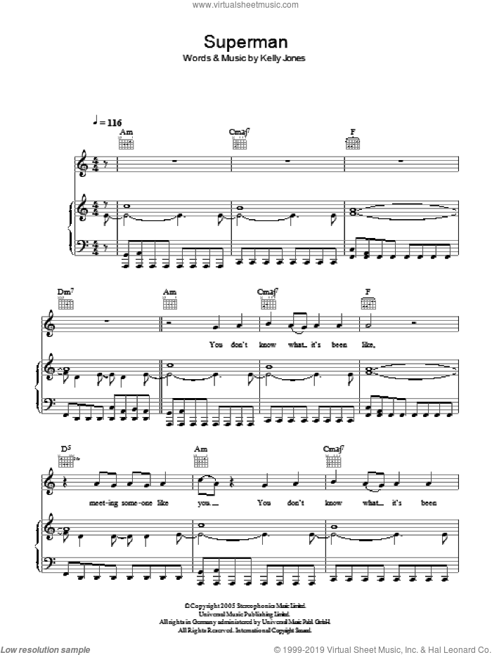 Superman sheet music for voice, piano or guitar by Stereophonics and Kelly Jones, intermediate skill level
