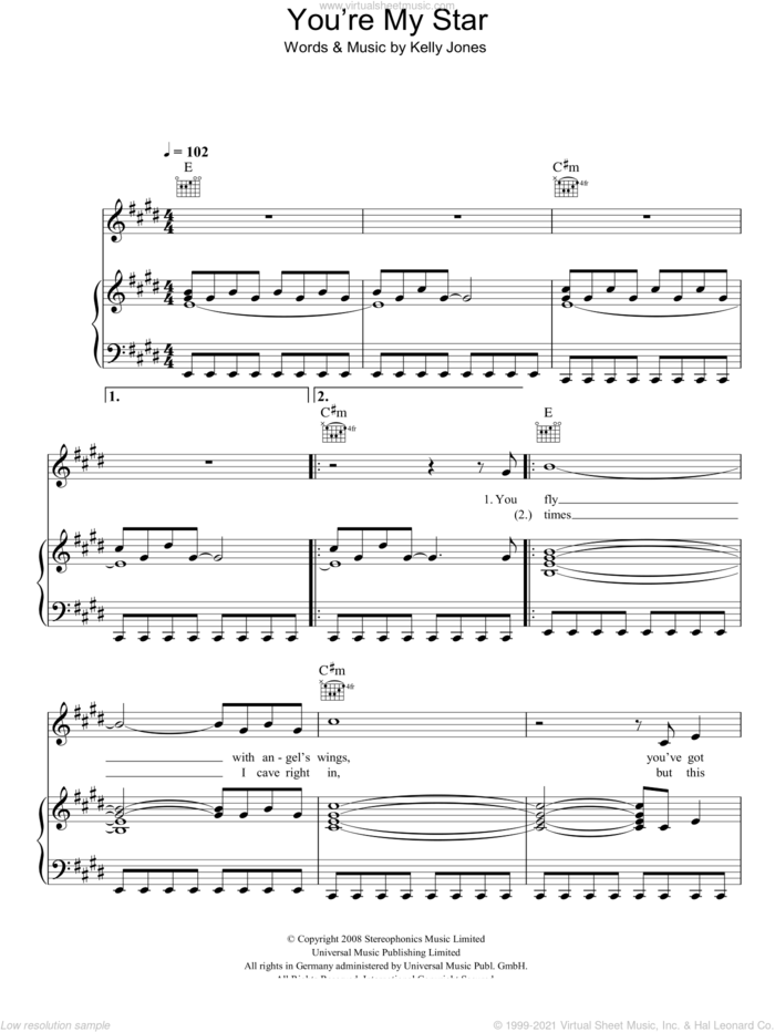 You're My Star sheet music for voice, piano or guitar by Stereophonics and Kelly Jones, intermediate skill level