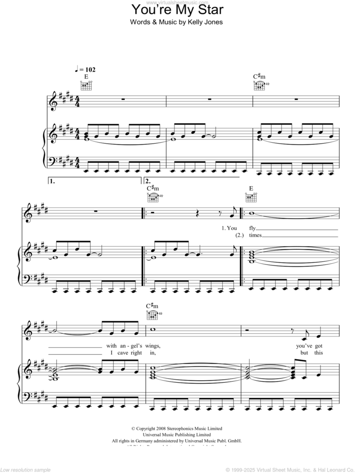 You're My Star sheet music for voice, piano or guitar by Stereophonics and Kelly Jones, intermediate skill level