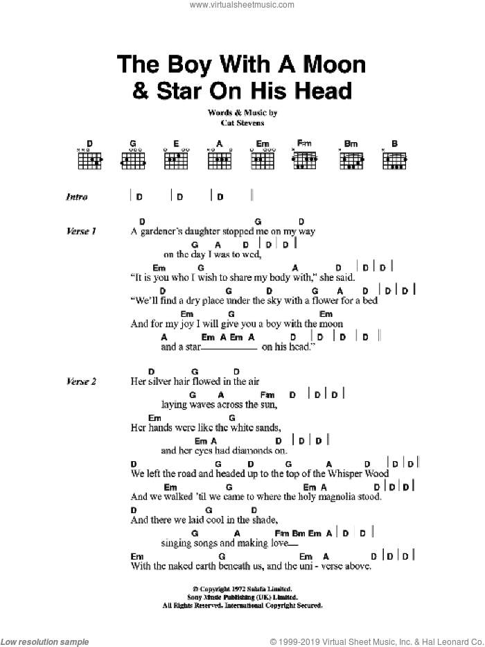 The Boy With The Moon And Star On His Head sheet music for guitar (chords) by Cat Stevens, intermediate skill level
