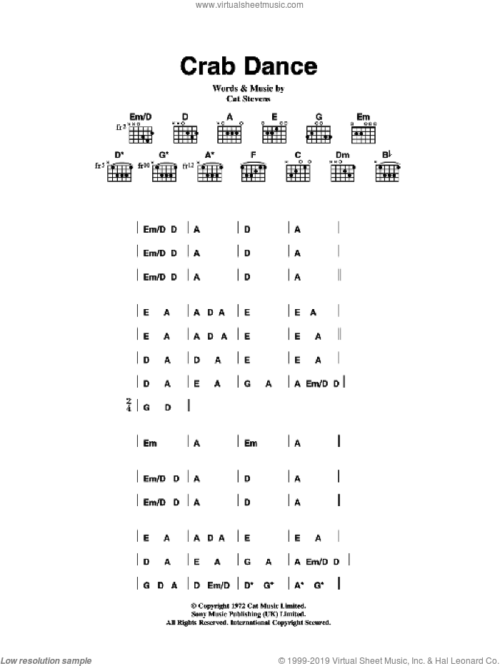 Crab Dance sheet music for guitar (chords) by Cat Stevens, intermediate skill level