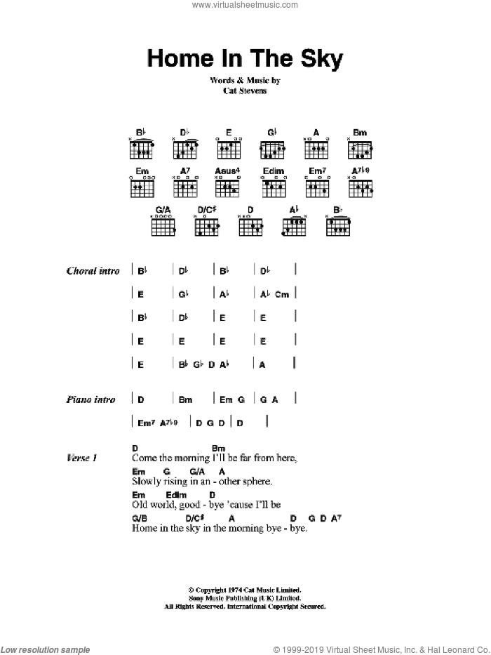 Home In The Sky sheet music for guitar (chords) by Cat Stevens, intermediate skill level