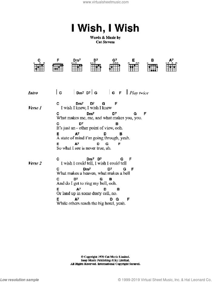 I Wish, I Wish sheet music for guitar (chords) by Cat Stevens, intermediate skill level