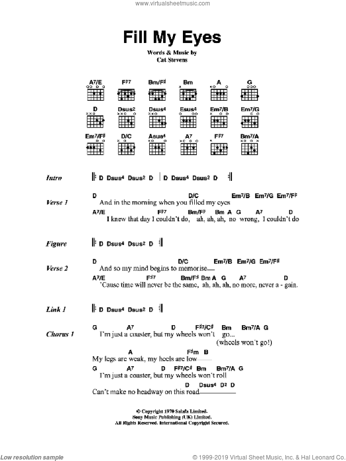 Fill My Eyes sheet music for guitar (chords) by Cat Stevens, intermediate skill level