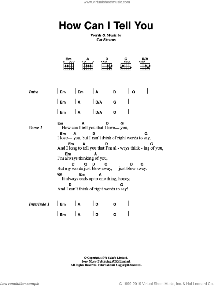 How Can I Tell You sheet music for guitar (chords) by Cat Stevens, intermediate skill level