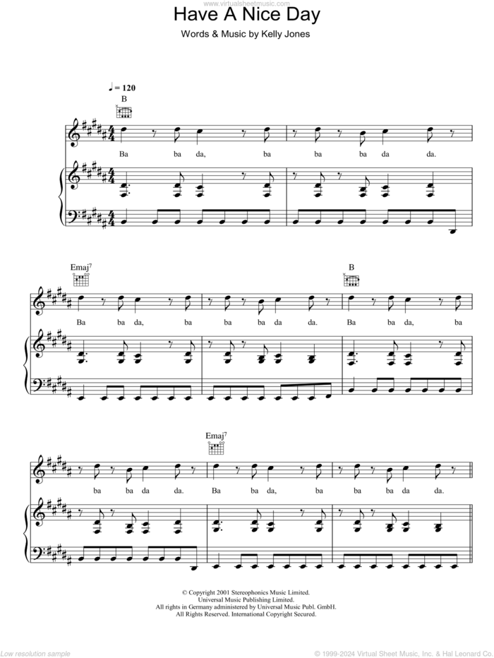 Have A Nice Day sheet music for voice, piano or guitar by Stereophonics and Kelly Jones, intermediate skill level