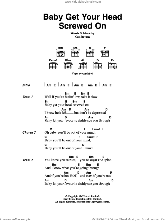 Baby Get Your Head Screwed On sheet music for guitar (chords) by Cat Stevens, intermediate skill level