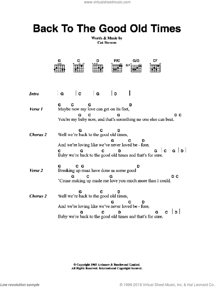 Back To The Good Old Times sheet music for guitar (chords) by Cat Stevens, intermediate skill level