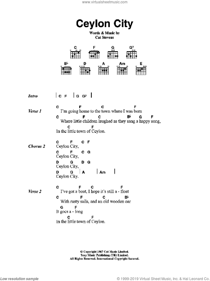 Ceylon City sheet music for guitar (chords) by Cat Stevens, intermediate skill level