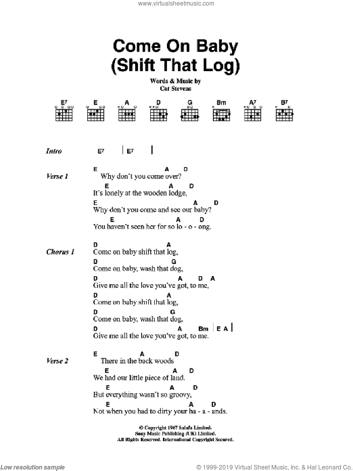 Come On Baby (Shift That Log) sheet music for guitar (chords) by Cat Stevens, intermediate skill level