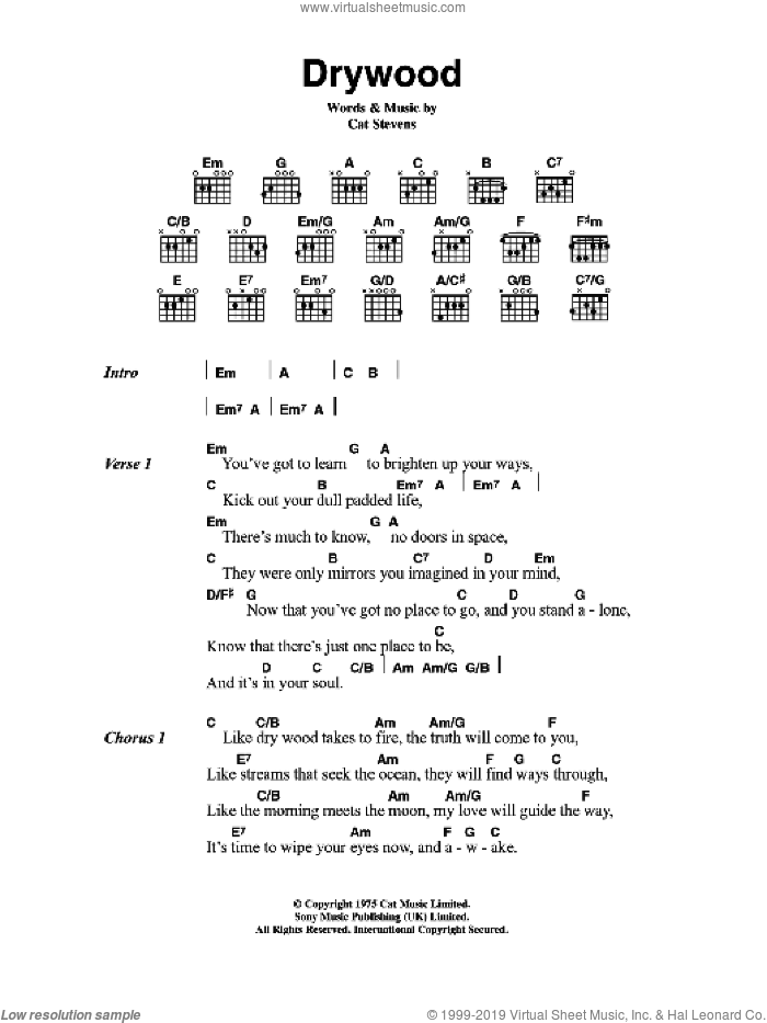Drywood sheet music for guitar (chords) by Cat Stevens, intermediate skill level