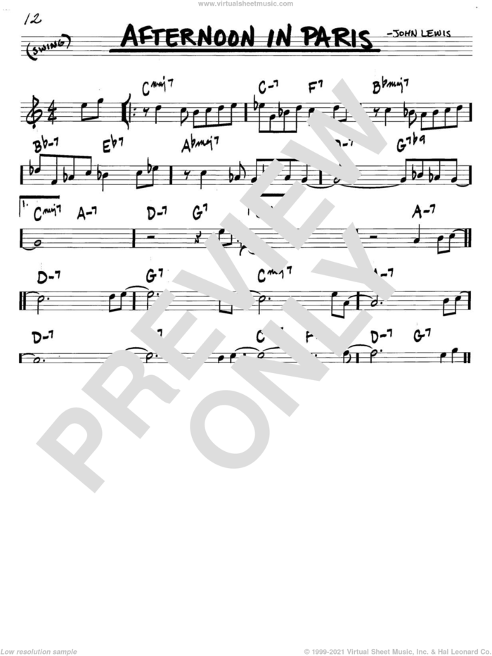 Afternoon In Paris sheet music for voice and other instruments (in C) by John Lewis, intermediate skill level