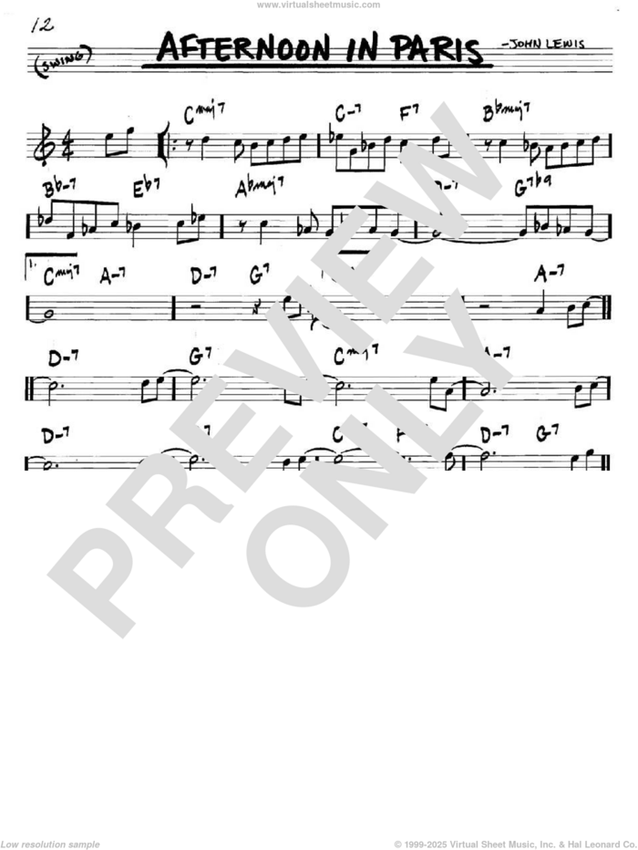 Afternoon In Paris sheet music for voice and other instruments (in C) by John Lewis, intermediate skill level