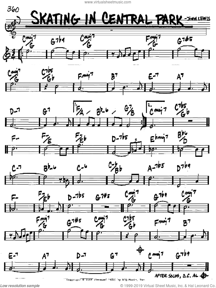 Skating In Central Park sheet music for voice and other instruments (in C) by John Lewis, intermediate skill level