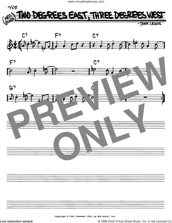 Two Degrees East, Three Degrees West sheet music for voice and other instruments (in C) by John Lewis, intermediate skill level