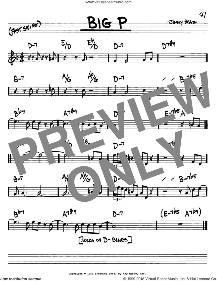 Big P sheet music for voice and other instruments (in C) by Jimmy Heath, intermediate skill level