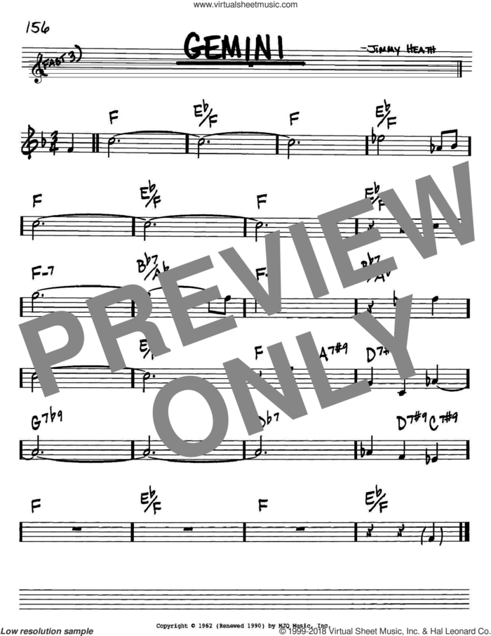 Gemini sheet music for voice and other instruments (in Bb) by Jimmy Heath, intermediate skill level
