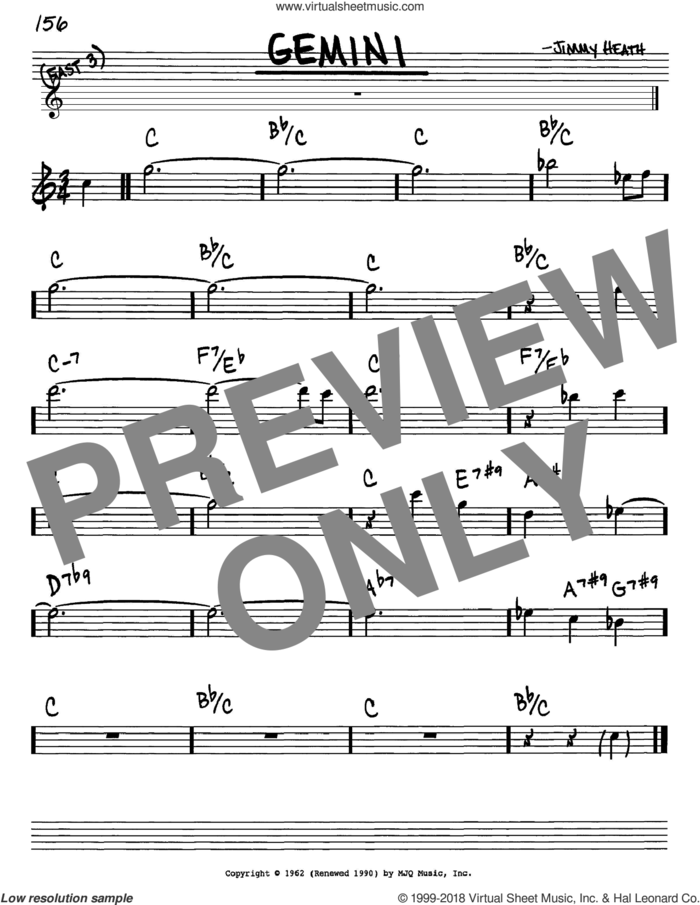 Gemini sheet music for voice and other instruments (in Eb) by Jimmy Heath, intermediate skill level