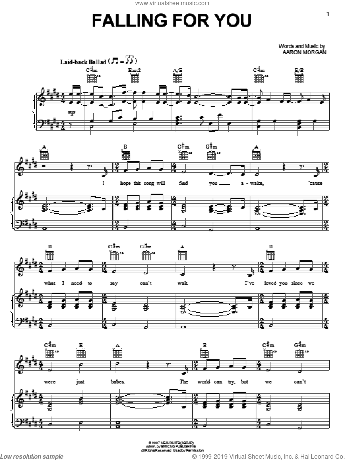 Falling For You sheet music for voice, piano or guitar by Seabird and Aaron Morgan, intermediate skill level
