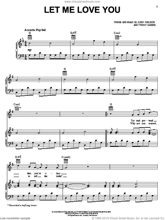 Let Me Love You sheet music for voice, piano or guitar by Josh Wilson and Trent Dabbs, intermediate skill level
