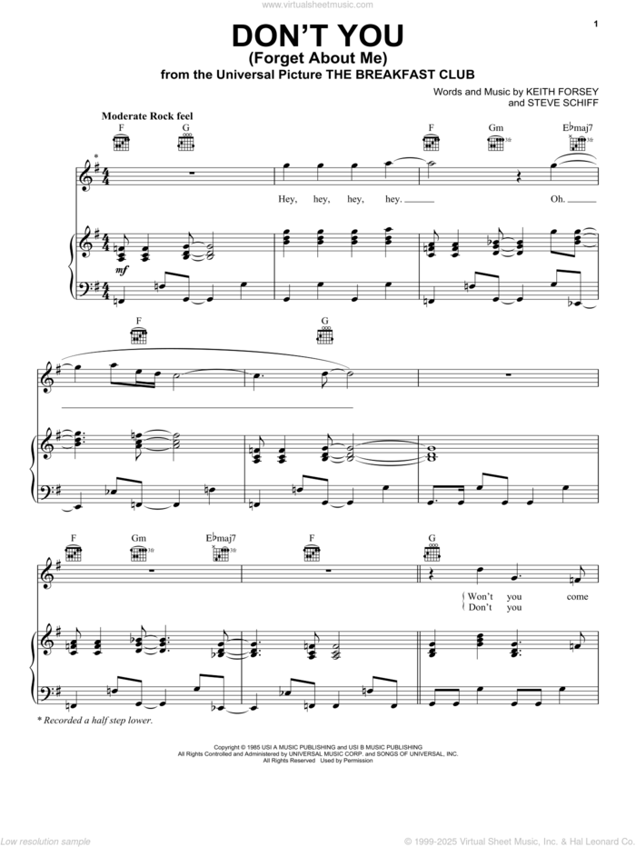 Don't You (Forget About Me) sheet music for voice, piano or guitar by Hawk Nelson, Simple Minds, Keith Forsey and Steve Schiff, intermediate skill level