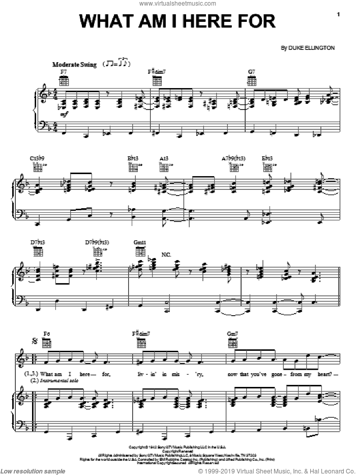 What Am I Here For? sheet music for voice, piano or guitar by Duke Ellington, intermediate skill level