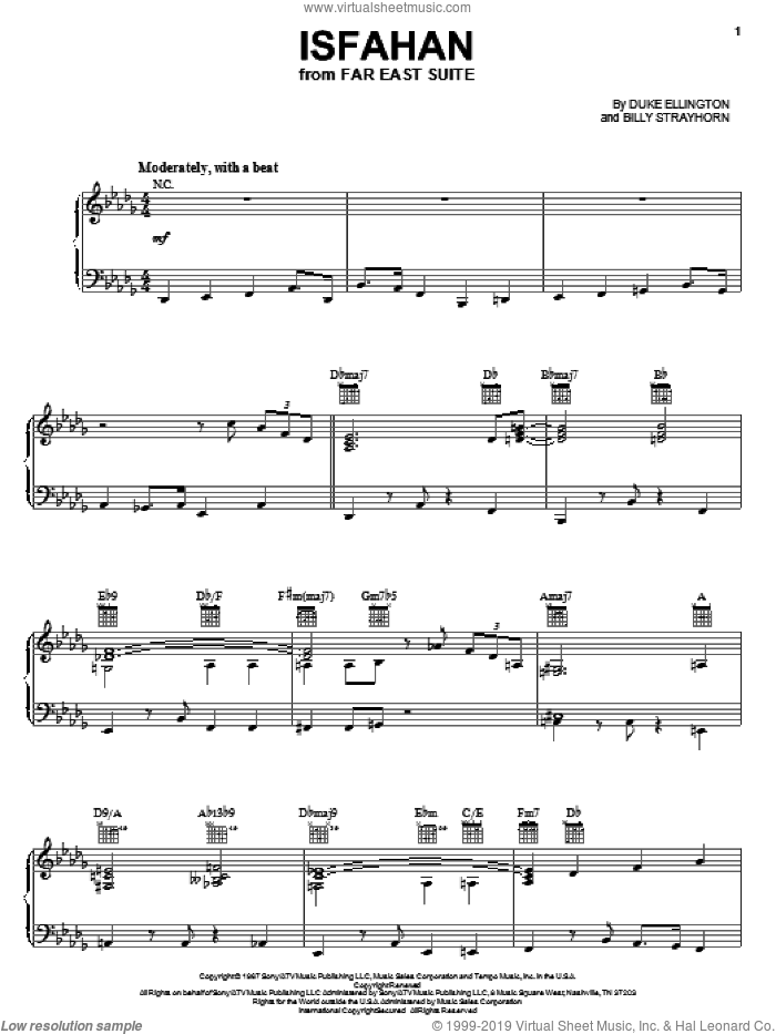 Isfahan sheet music for voice, piano or guitar by Duke Ellington and Billy Strayhorn, intermediate skill level
