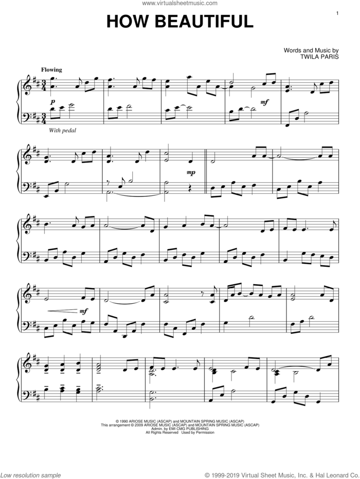 How Beautiful sheet music for piano solo by Twila Paris, wedding score, intermediate skill level