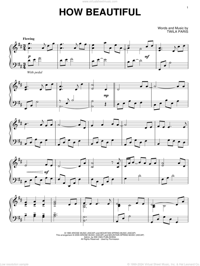 How Beautiful sheet music for piano solo by Twila Paris, wedding score, intermediate skill level