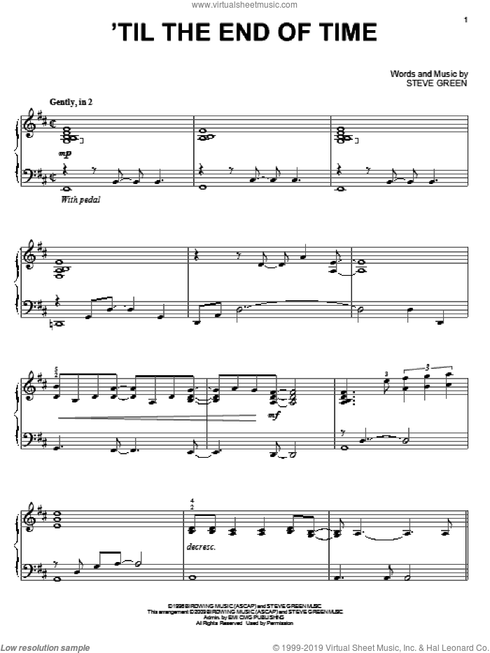 'Til The End Of Time sheet music for piano solo by Steve Green, wedding score, intermediate skill level