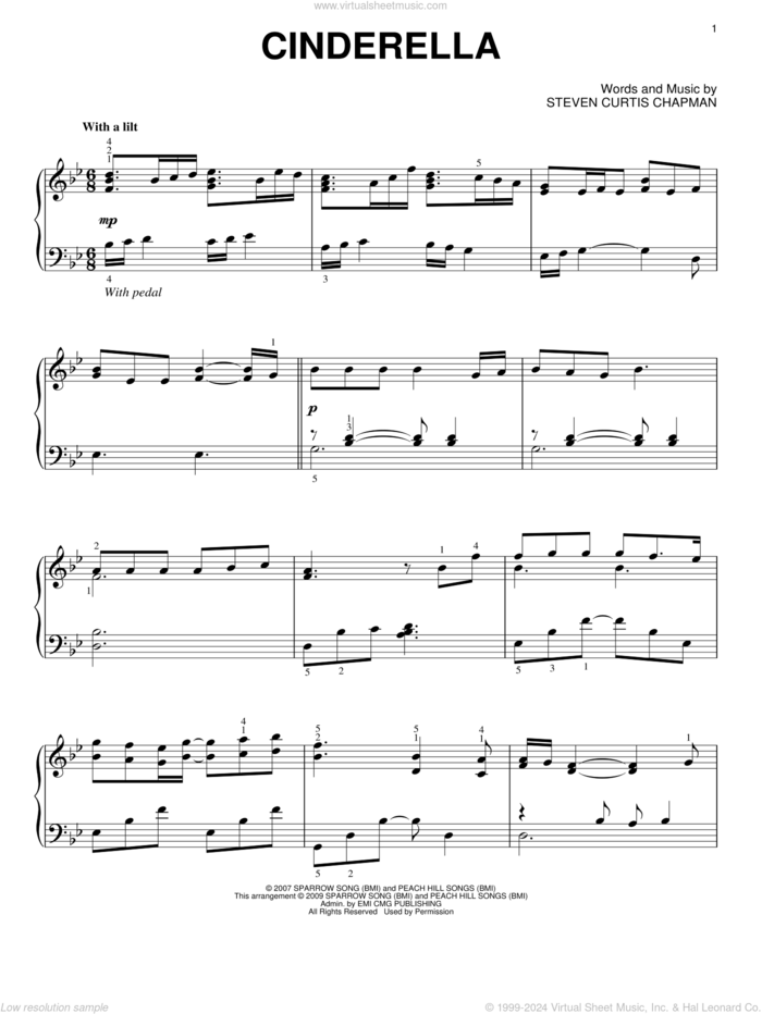 Cinderella sheet music for piano solo by Steven Curtis Chapman, wedding score, intermediate skill level