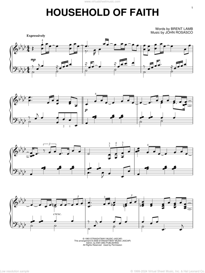 Household Of Faith (arr. Carol Tornquist) sheet music for piano solo by Steve Green, Brent Lamb and John Rosasco, wedding score, intermediate skill level