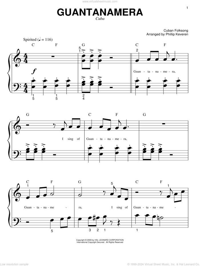 Guantanamera (arr. Phillip Keveren) sheet music for piano solo (big note book)  and Phillip Keveren, easy piano (big note book)