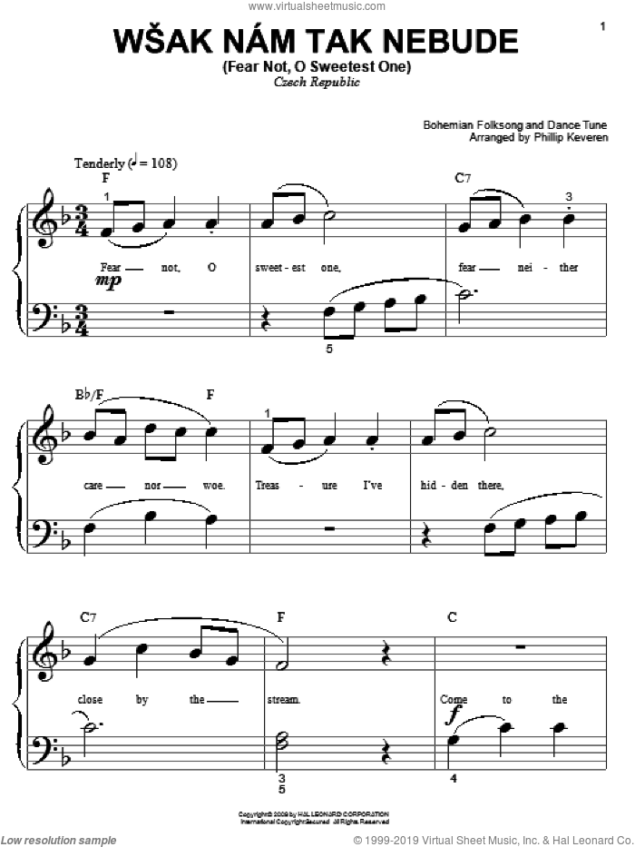 Wsak Nam Tak Nebude (Fear Not, O Sweetest One) (arr. Phillip Keveren) sheet music for piano solo (big note book) by Bohemian Folksong & Dance Tune and Phillip Keveren, easy piano (big note book)